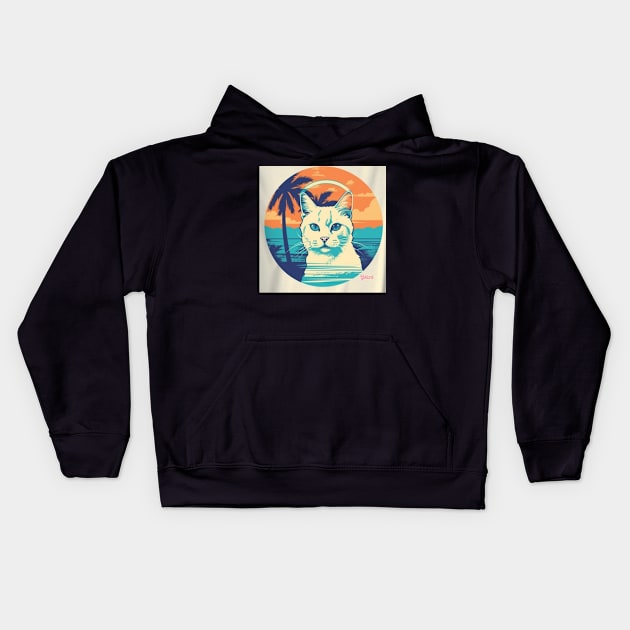 Retro Cat Shirt Kids Hoodie by Gstuntstore